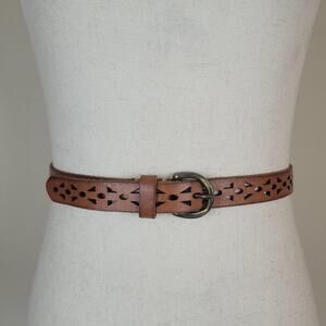 J.Crew Belt Small Brown Leather Cutout Geometric Brass Buckle Boho Southwestern